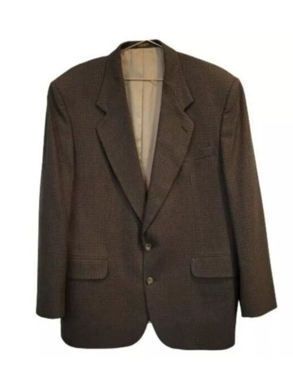 Oscar De La Renta | Men's Wool 2 Button Front Plaid Blazer Jacked Brown